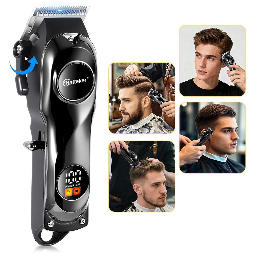 Hatteker Barbier-Haarschneider - 5100 U/min Starker Motor Haartrimmer mit Verstellbarer Klinge & USB-Aufladung