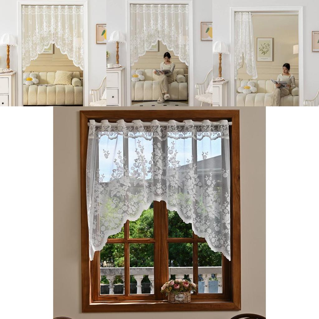 Elegantes Spitzentor-Halbvorhang mit Bogen und Blumenmuster für Wohnzimmer- und Schlafzimmerdekoration
