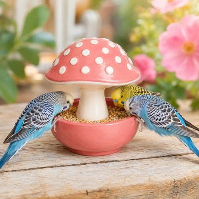 Jijijing Resin Mushroom Bird Feeder, Spill Proof No Mess Cage Food Bowl, Covered Water Bowl for Budgie Cockatiel Lovebird