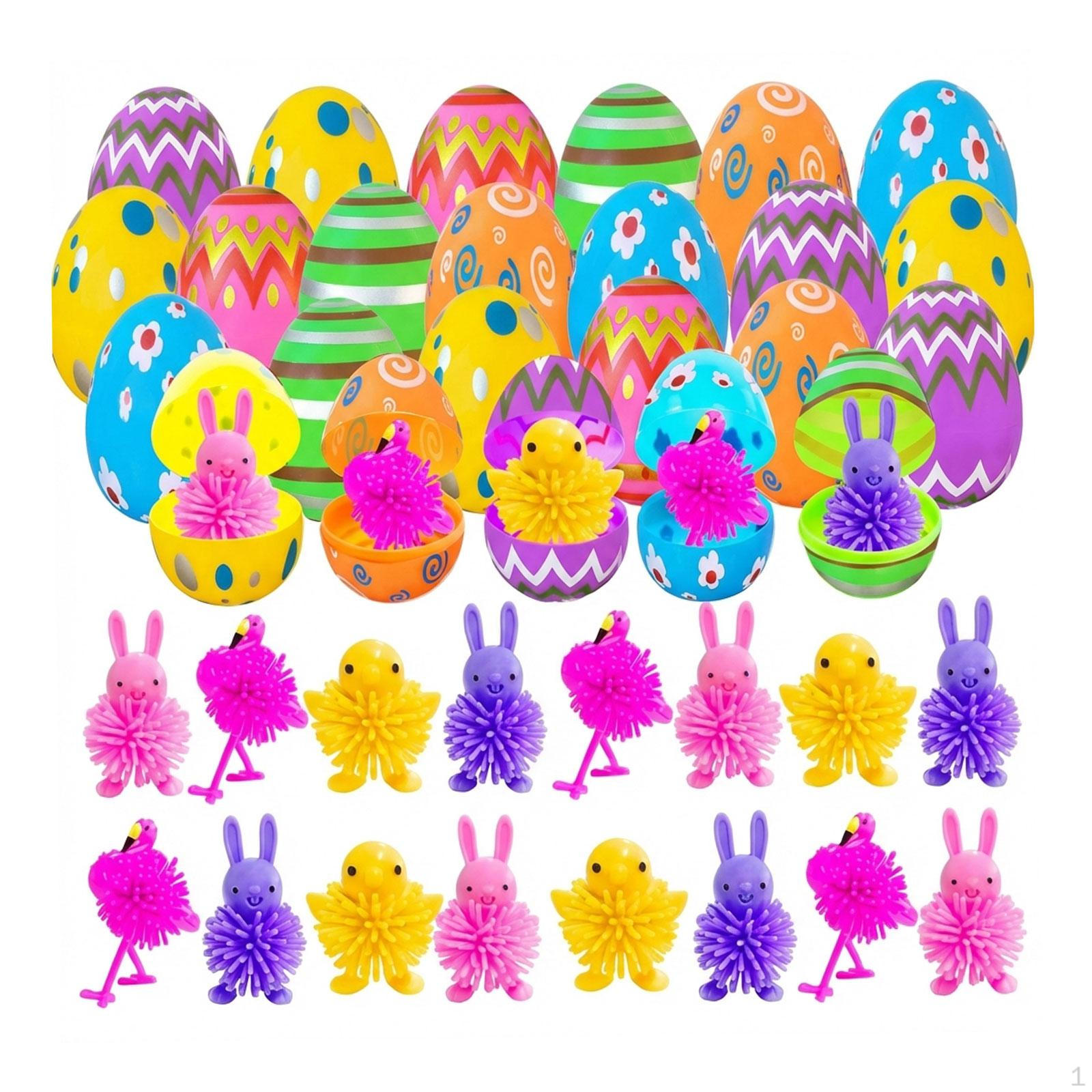 

24x Easter Egg Filled Spiky Animal Toys Colorful Cute Decoration, Mini Basket Stuffers Party