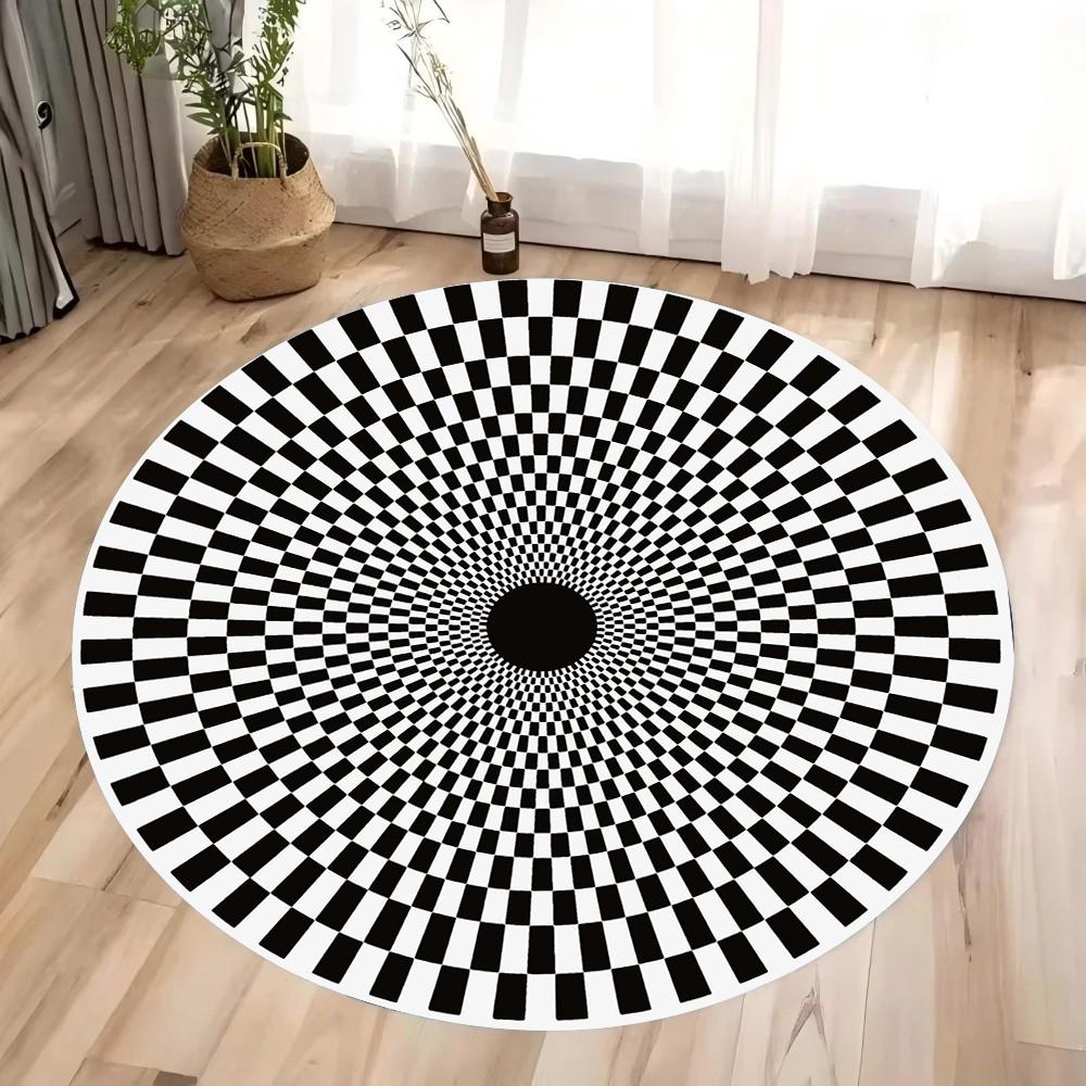 3D Vortex Optical Illusion Rugs Trap Area Rugs Not-Slip Round Rugs Area Carpets for Living Room Short Plush Trap Swirl Carpet