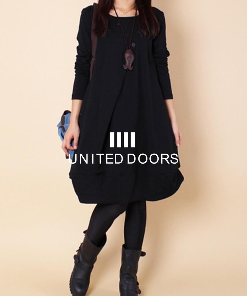 Long Body Large Leg Lengthening Knee Body Going Tunic [Doors] Dress, Casual, Women's, Tunic, Cocoon, Silhouette, Dress, Covering, Plain, Autumn,