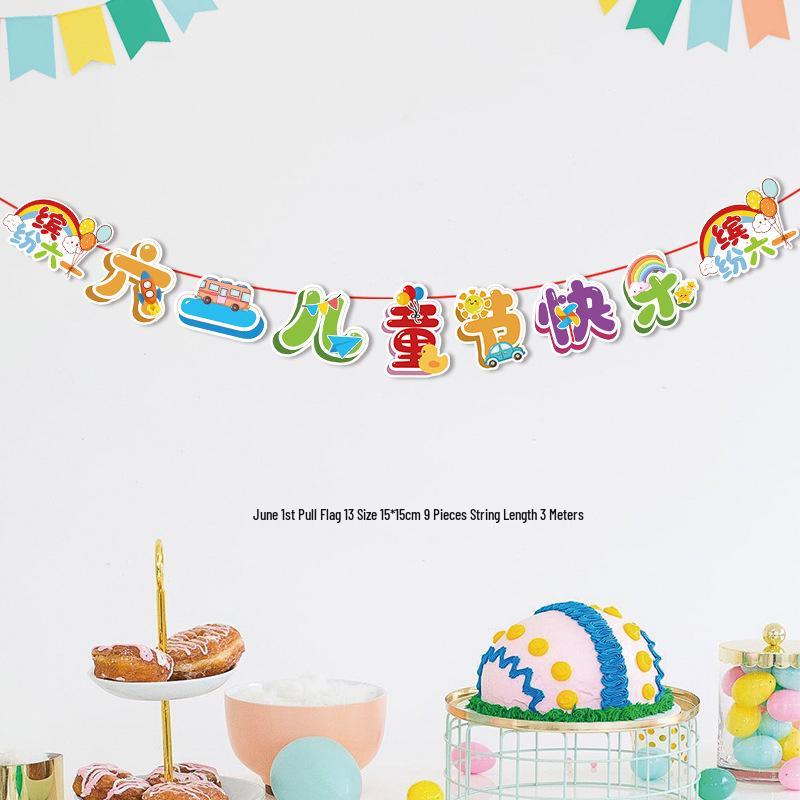 Children's Day Classroom Decorations: Cartoon Flag Banners for Kindergarten Activities