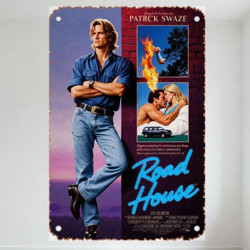 Vintage Road House Movie Metal Tin Sign Patrick Swayze Poster for Man Cave Bar Home Decor Retro Art Wall Plaque