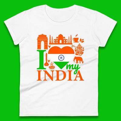 I Love My India Patriotic Indian Flag 15th August Independence Day Womens Tee T Shirt Mens Tops Unisex Top