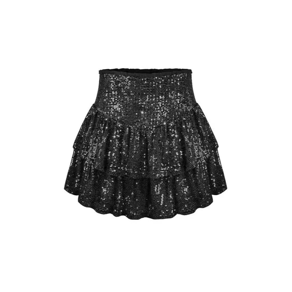 European & American Autumn Sequin Pleated Mini Skirt - Sexy & Solid Color