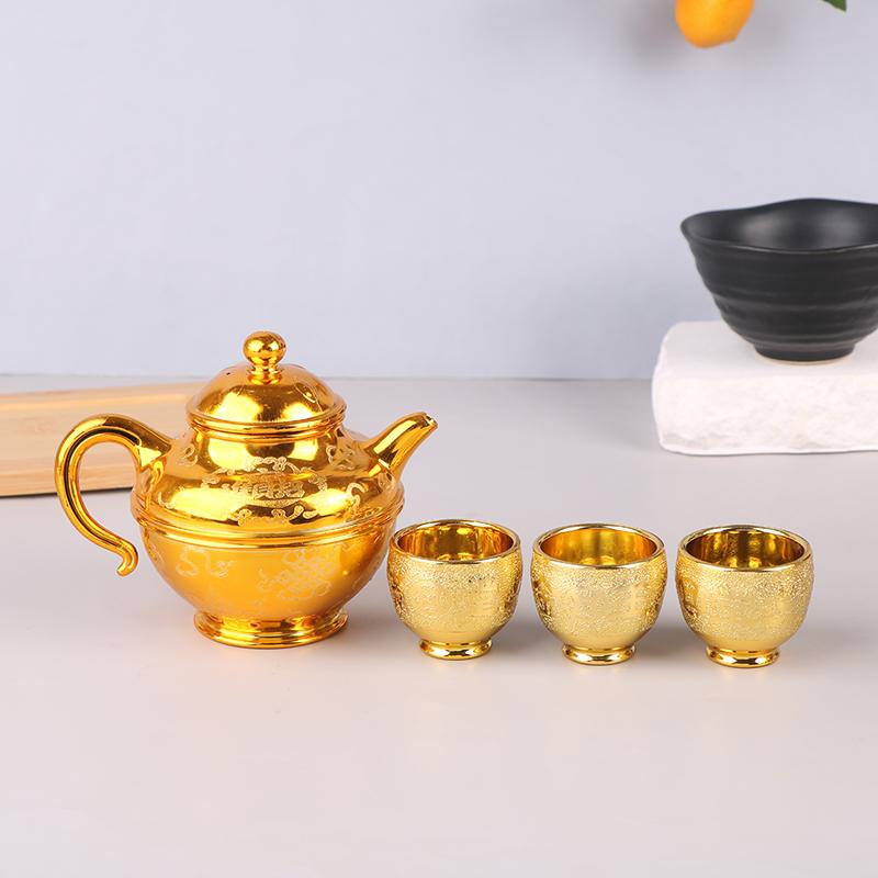 Wine Kettle Coffee Pot Set Vintage Wine Glasses Jug Exquisite Tea Pot Golden Teapot Household Classic Temple Offering Cup