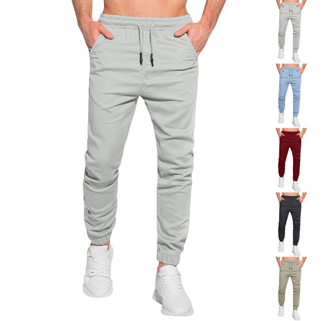 Men's Classic Outdoor Loose Casual Multi-pocket Work Pants, Youth Elastic Waist Drawstring Drawstring Leg Pants