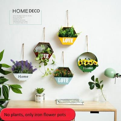 1Pc Minimalist Wrought Iron Hanging Wall Decoration Creative Flower Basket Tea Shop Restaurant Art and Bookstore Room Decor