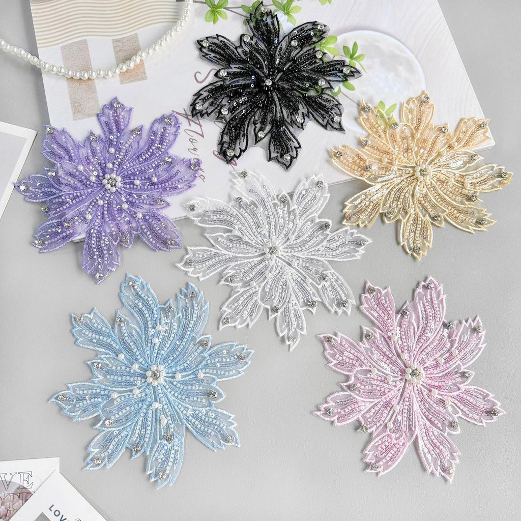 Color Heavy Industry Beads Organza Sequins Flower Clothing Dress Dress Top Luggage Decoration Cloth Sticker Accessories