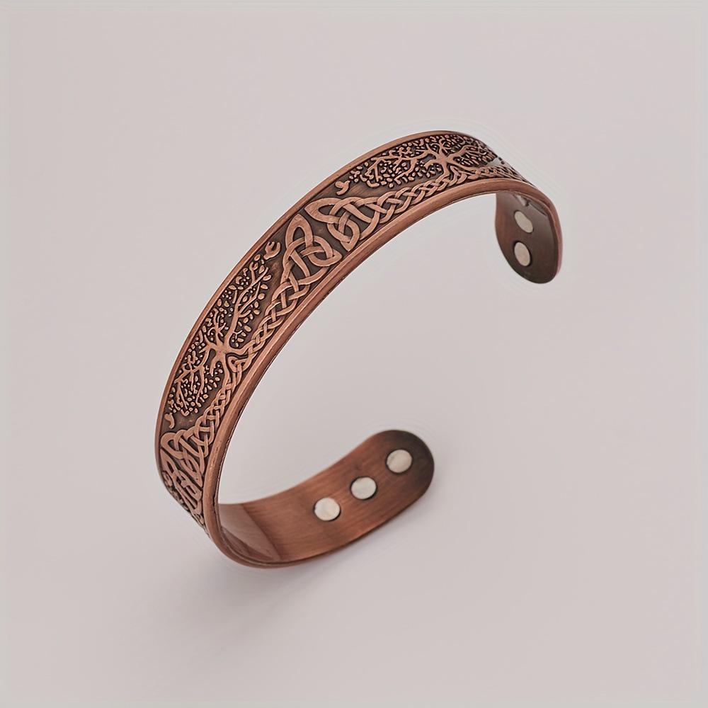 Magnetic Stone Bracelet Ring Set: Vintage Red Copper Floral Jewelry for Men & Women
