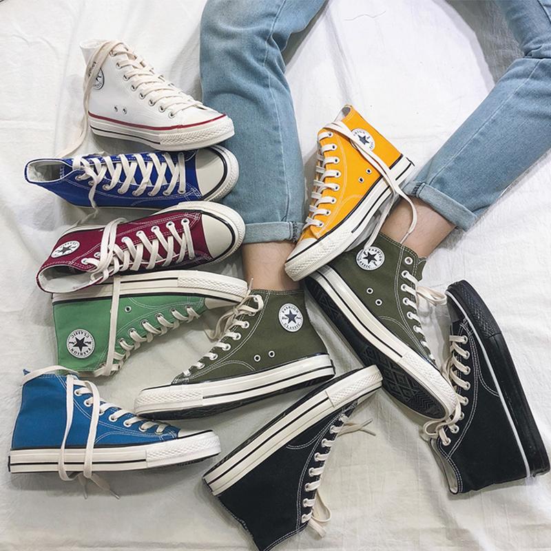 Classic Men/Women Vulcanized High-Top Canvas Shoes Solid Color