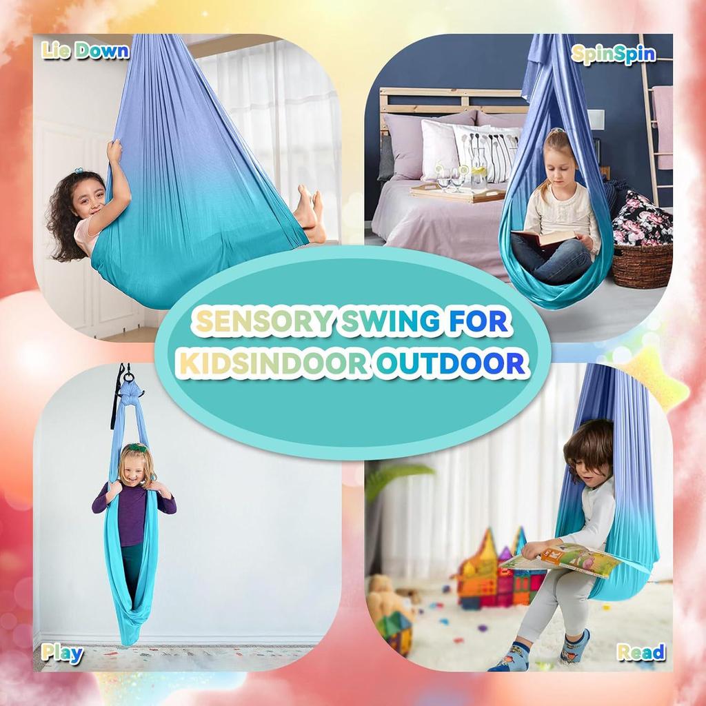 Elastic Sensory Swing: Indoor Hammock for Kids & Adults with Fixed Link Ring, Double Layer.