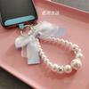 Mesh bow pearl bracelet women's ins fashion Xiaoxiangfeng mobile phone pendant mobile phone lanyard short wrist