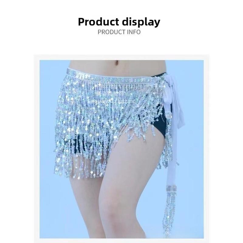 

Halloween belly dance waist chain new arrival sequin tassel waist scarf oriental dance hip scarf skirt One size fits all срібний
