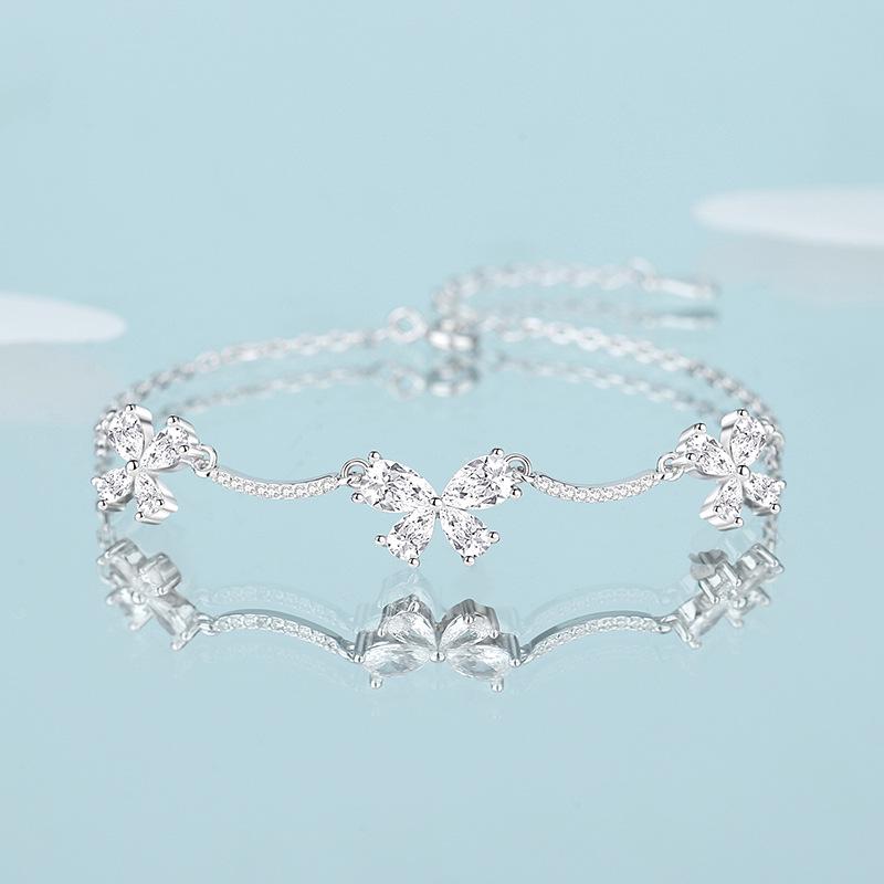 Tichya Elegant Zircon Butterfly Bracelet for Women - S925 Sterling Silver, Versatile, Exquisite, Light Luxury Hand Jewelry. Sterling Silver 925