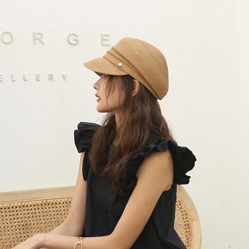 Japanese New Designer Berets Women's Summer Korean Casual Fashion Straw Hat Shading Sun Protection Sun Hat Retro Newsboy Cap