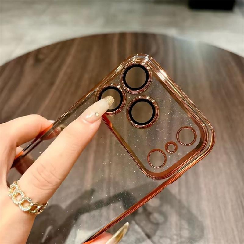 Plating Sparkling Transparent Case For iPhone 17 Air 16 15 14 Plus 13 12 11 Pro Max Shiny Glitter Bling Rugged PC Armor Cover