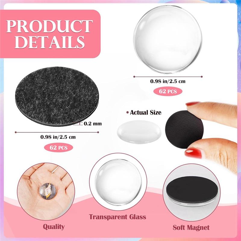 ABWR-124Pcs Craft Magnets Glass W Adhesive Backing And Transparent Clear Glass Cabochons DIY Craft Fridge Magnets Sticker Easy T