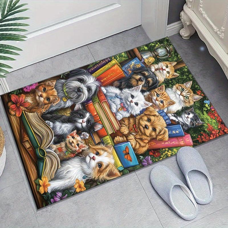 Plush Crystal Velvet Pet-Friendly Area Rug with Cats & Dogs Design - Anti-Slip, Vibrant Colors, Perfect for Bedroom or Living Room Decor