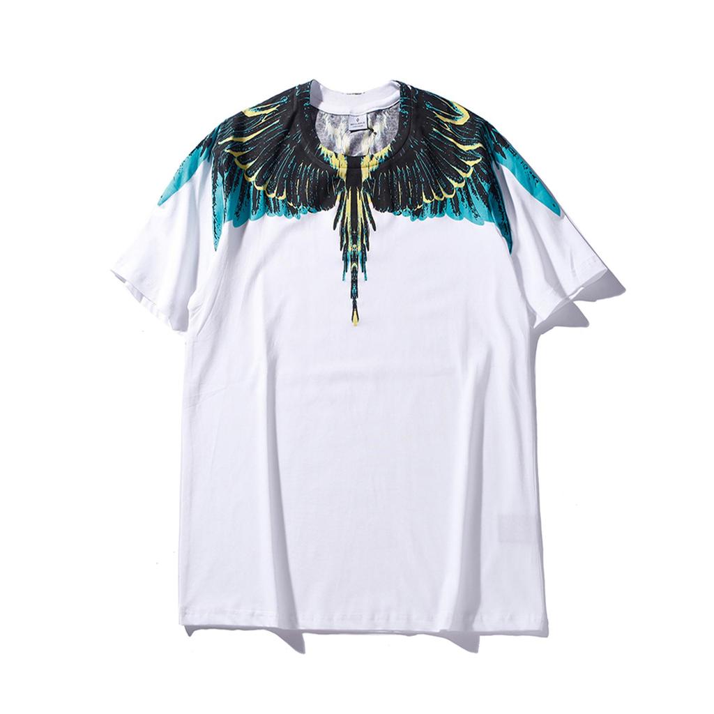 Marcelo Classic Phantom Wings Short Sleeve T-Shirt with Colorful Feathers and Lightning Design