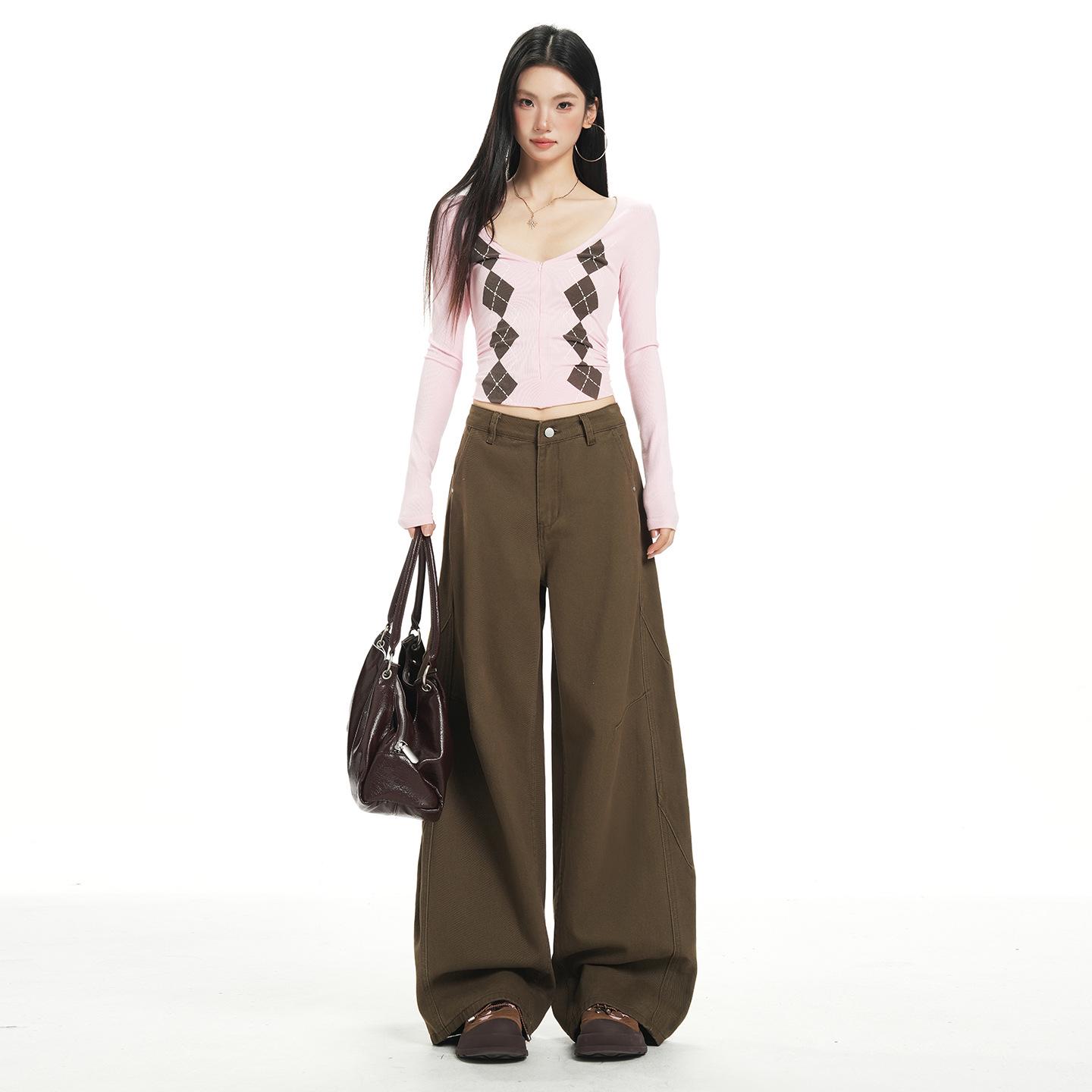 

Women s High-Waisted Wide-Leg Brown Jeans - Stylish, Comfortable, Loose-Fit, Floor-Length 2026 Edition Extra Large