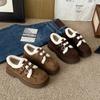 Winter neue Retro lässige Plateau Einzelschuhe Damen Leder Samt Thermische Baumwollschuhe Einschlupfschuhe