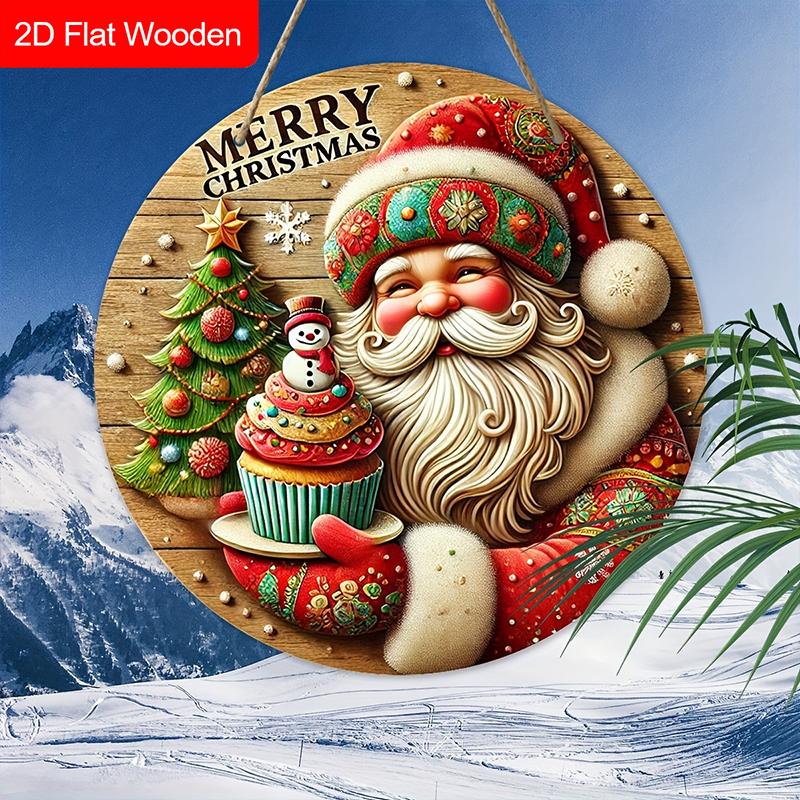 Merry Christmas Wooden Sign with Smiling Santa Claus Pattern - Navidad Wooden Sign for Christmas Tree, Window, Yard, Indoor Decor
