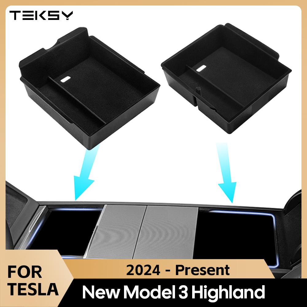 For Tesla Model 3 Highland 2024 2025 Center Console Eyeglasses Storage Case Armrest Storage Box Upper&Lower Flocking Accessories