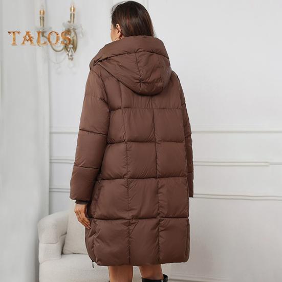 Damska kurtka zimowa z kapturem, gruba, ocieplana, puchowa, wąska talia, zapięcie na zamek błyskawiczny, średniej długości, wiatroszczelna, zimowa, bawełniana kurtka