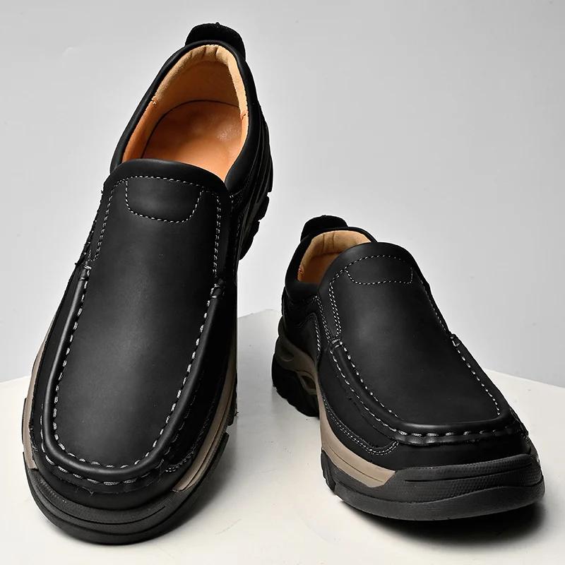 Fashion Classic Mens Leather Loafers Non Slip Walking Flats Outdoor Slip On Casual Shoes for Man Retro Style Driving Footwear Moccasins