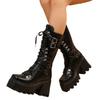 Vintage Gothic Lace Long Boots For Women Chunky Heel Side Zipper With Chain Detail Platform Goth Boots High Heels Women Shoes