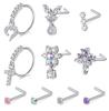 10Pcs Nose Rings Studs Surgical Steel 18 20G Nose Hoop Corkscrew L Shaped Nose Piercing Jewelry for Women