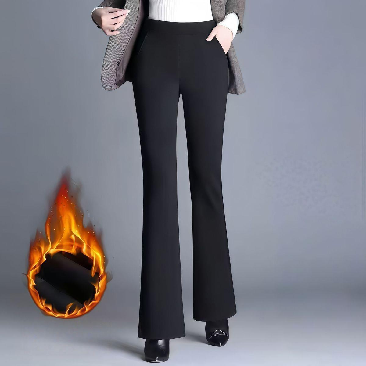 

Petite High-Waist Fleece-Lined Micro-Flare Bell-Bottom Pants - Slimming Winter Casual Pants L (100-115 lbs)