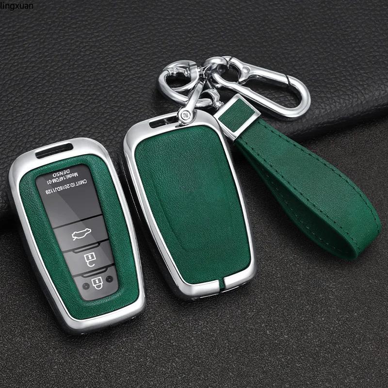 Styling Mouldings Zinc Alloy + Leather Car Key Case for Toyota Corolla Hybrid 2021 Rav4 Land Cruiser Prado Camry Highlander Priu