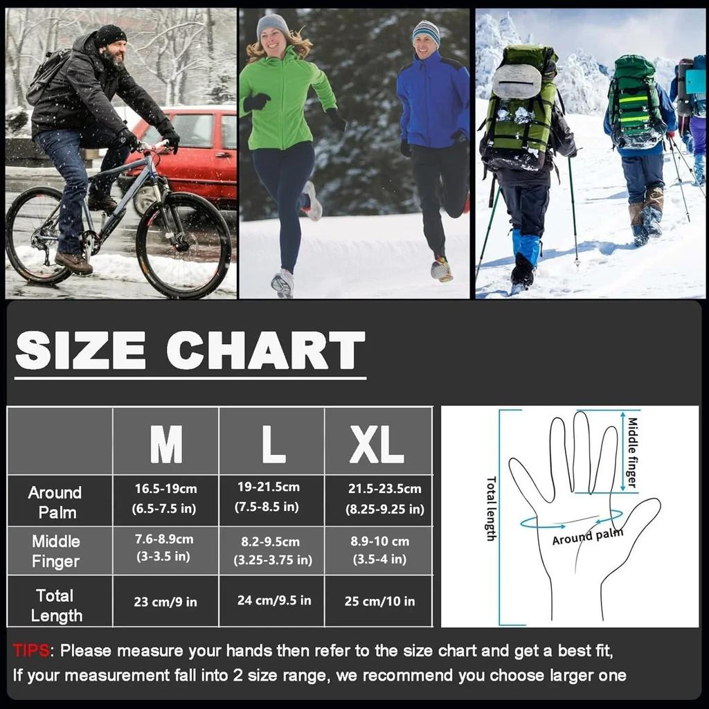 Tralow Waterproof Winter Gloves -10℉ Warm Windproof All Fingers Touch Screen For Men Skiing Cycling Hiking Outdoor Work