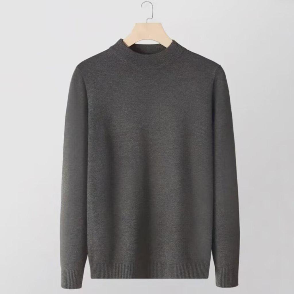 Men's Solid Color Wool Knit Sweater - Half-High Neck, Warm, Trendy Autumn/Winter Base Layer