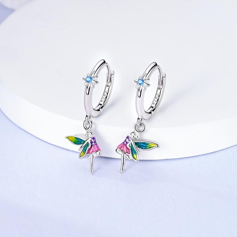 925 Sterling Silver Girl Wings Flower Tulip Earrings Star Petal Women Zircon Ear Studs Sparkling Pave Hoop Earring Jewelry Gift