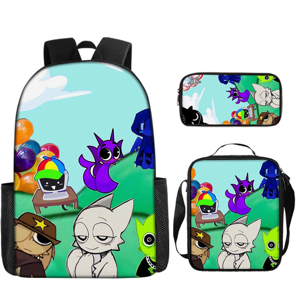 Rhythm Box Sprunki Student School Bag Backpack Backpack Three-Piece Set