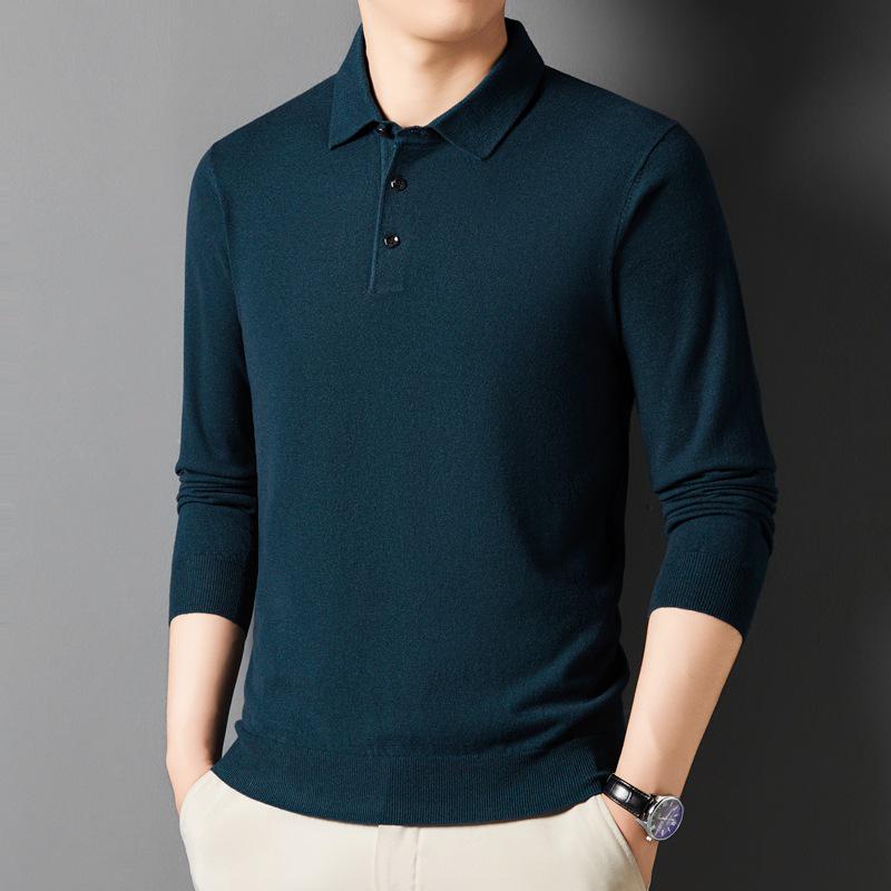 Men s Long-Sleeve Polo Sweater: Lightweight Spring/Autumn Knit, Lapel Design, Business Casual for Middle-Aged Extra Large
