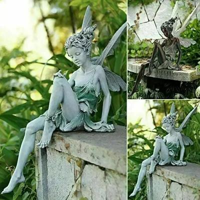 Decorazione Moda Giardino Fata dei Fiori Angelo Scultura Ornamenti da Giardino Miniature Tudor Turek Statua Seduta Figure in Resina Artigianato