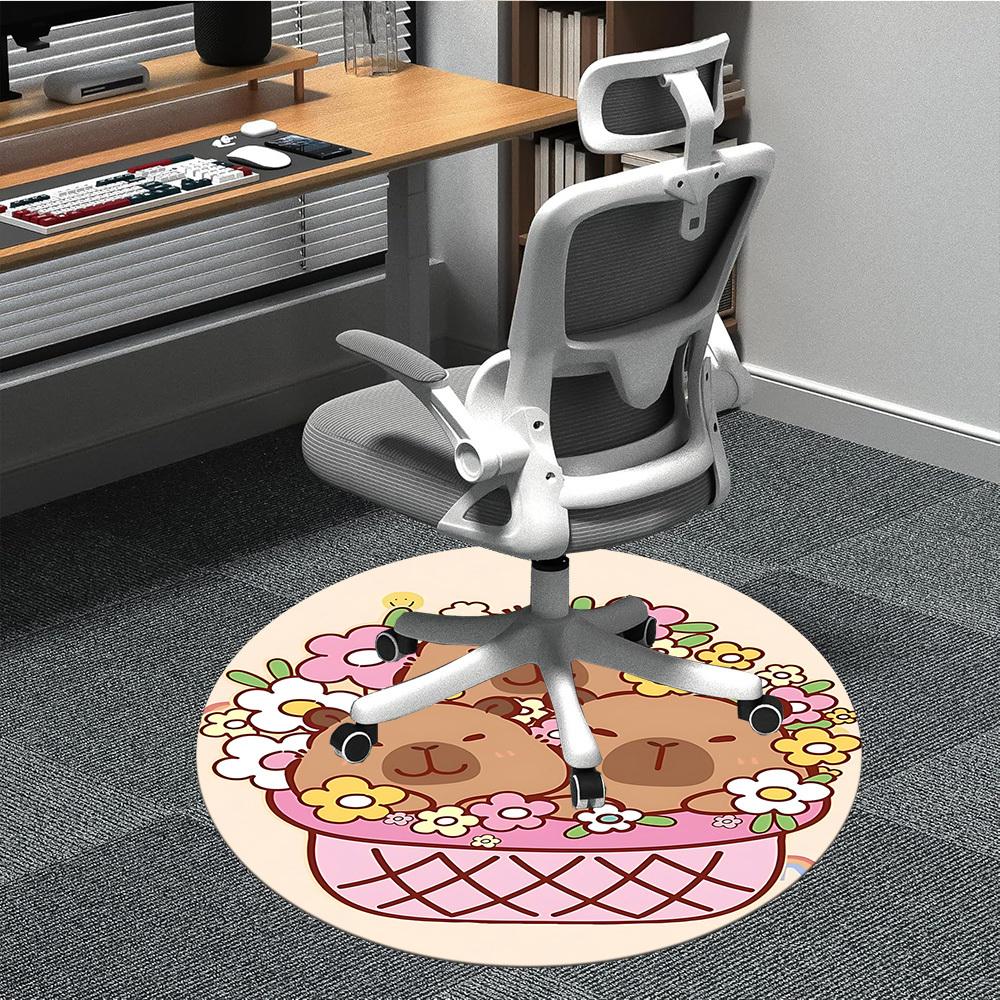

1pc Cute Capybara Floral Basket Chair Carpet for Office, Soft Comfortable Mat For Office, Living Room, Bedroom, Machine Washable Carpet yy251112176 80cm by 80cm