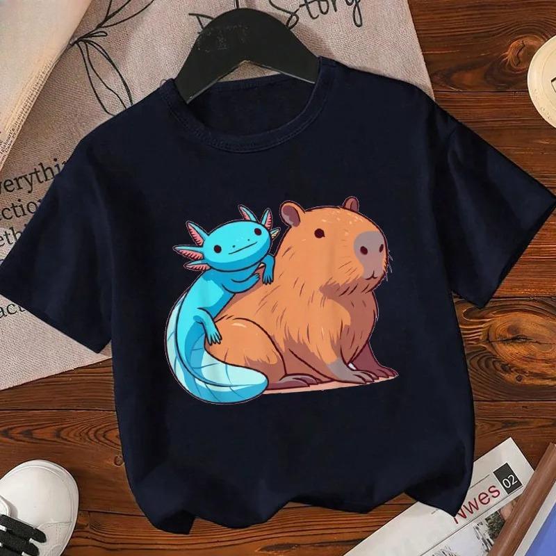Axolotl Kawaii T-Shirt Kinder Sommer Mode T-Shirt Kinder Streetwear Boba Axolotl Anime Lässig Kinderkleidung Geburtstags-T-Shirts