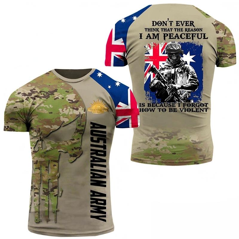 Australian Forest Camouflage T Shirt for Men Tops Tee Shirts 3D Printed Jungle Short Sleeve