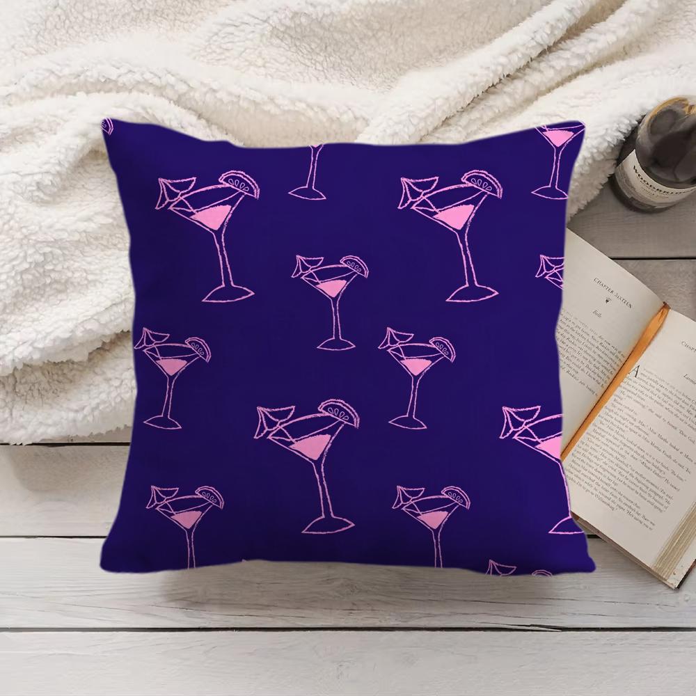 Cocktail Pattern Cushion Cover Soft Short Plush Pillow Cover Smooth Cozy Texture Aesthetic Cushion Case Home Decor