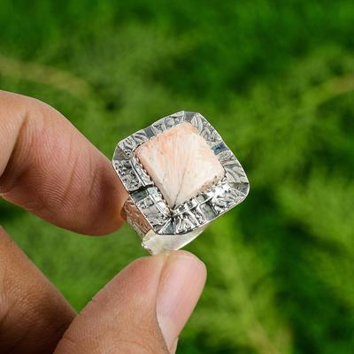 Anel Único Artesanal de Prata 925 com Coroa Quadrada, Chakra, Escolecita Natural e Pedras Múltiplas