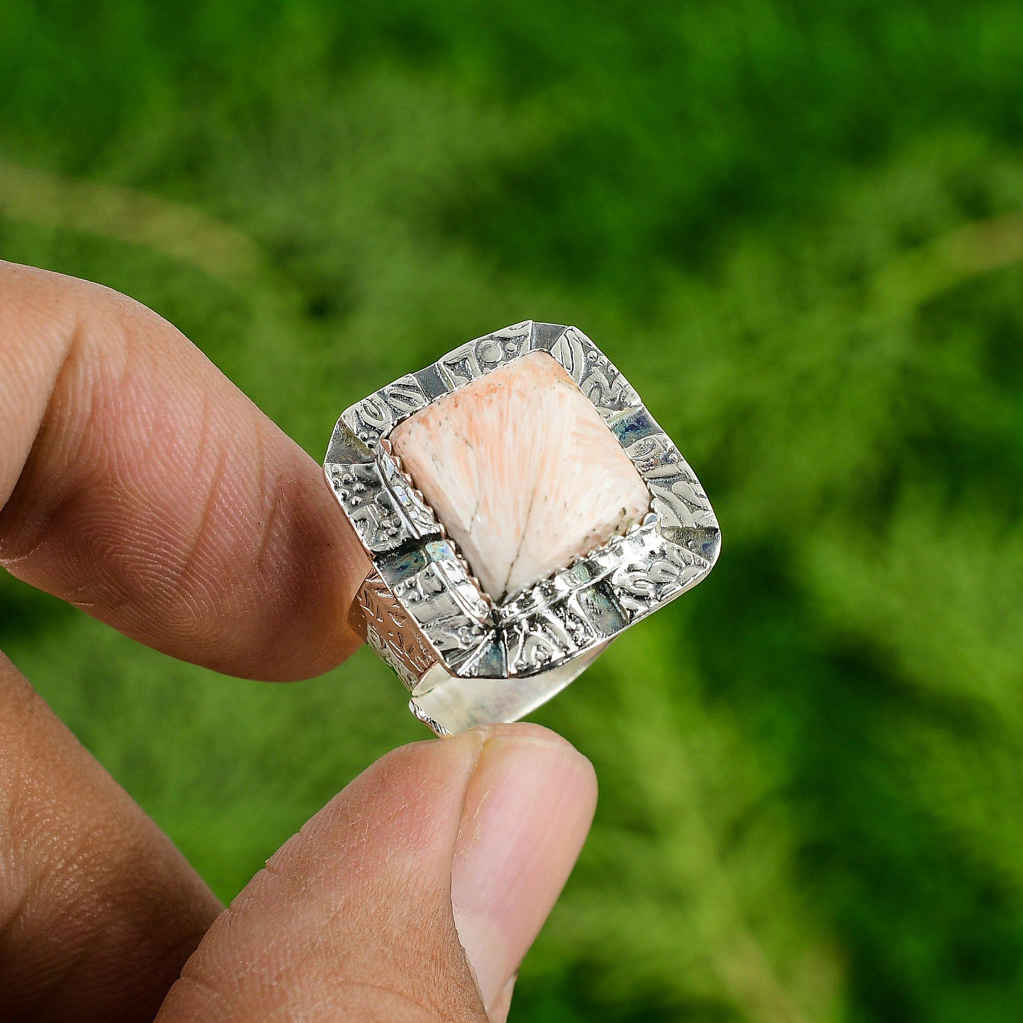 

Серебро 925 пробы Квадратный Коронная чакра Натуральный Сколецит Мульти камень Артизанское Уникальное кольцо Adjustable