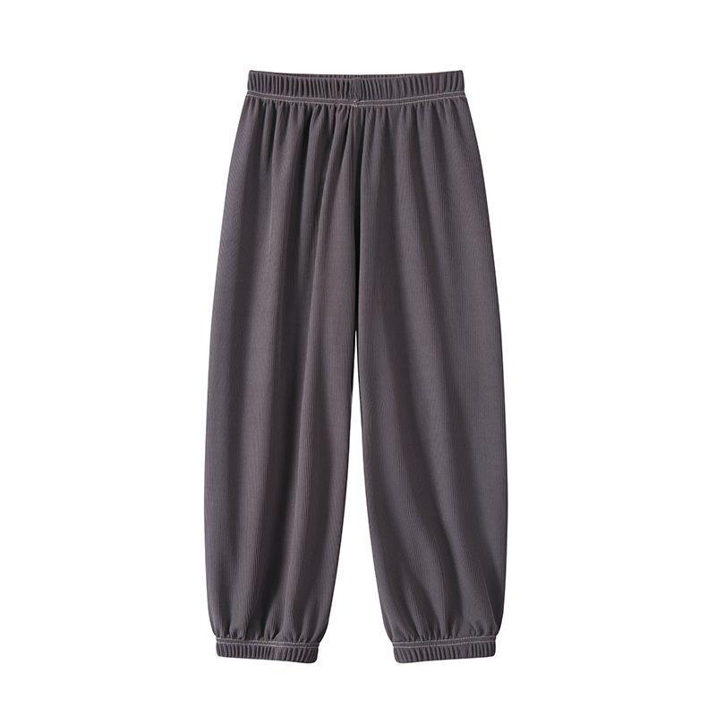 Calças Elásticas de Verão de Seda Gelo para Crianças - Corte Solto, Tornozelo Punhado, Finas, Design de Perna Reta e Larga, Ideal para Casa e Roupa de Dormir