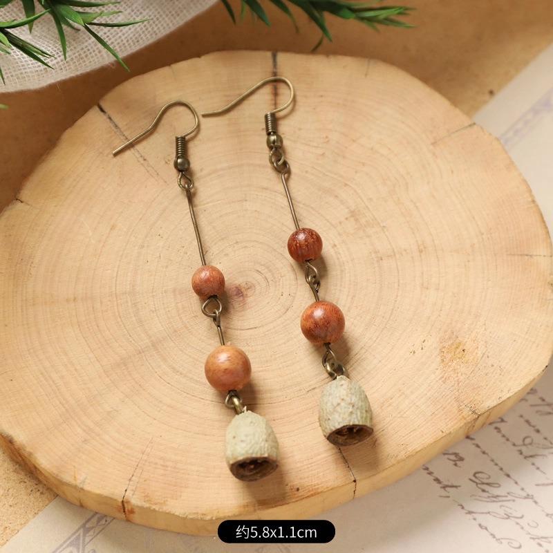 Retro Handmade Plant Fruit Earrings Pine Cone Literature and Art Chinese Medicine Dried Fruit Niche Creative Earrings Women