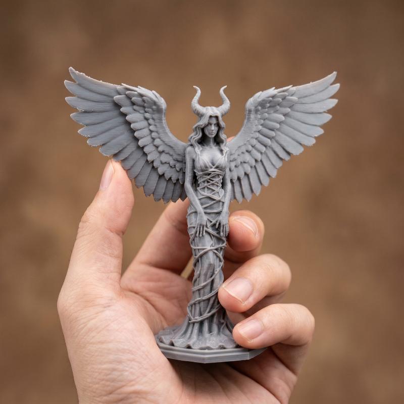 White Horned Angel 3D Print Statue Hand Carved Wings Art Piece for Home Office Thanksgiving Gift